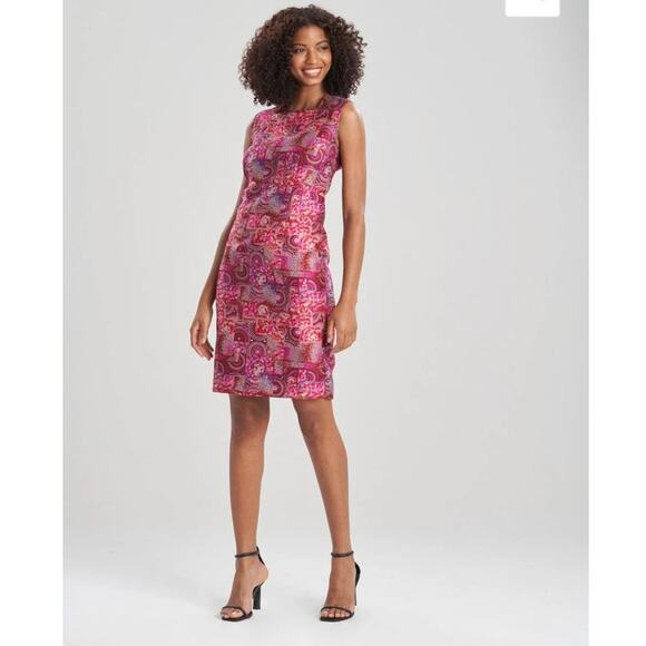 Josie Natori dress size 12 Mosaic Jacquard Sheath Red metallic colorful - Picture 2 of 10